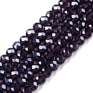 Electroplate Glass Beads Strands, Pearl Luster Plated, Faceted, Rondelle, Slate Blue, 4x3mm, Hole: 0.4mm, about 113~115pcs/strand, 41~41.5cm(EGLA-A044-T4mm-A15)