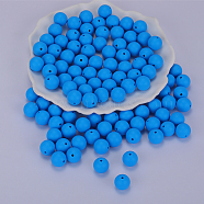 Round Silicone Focal Beads, Chewing Beads For Teethers, DIY Nursing Necklaces Making, Dodger Blue, 15mm, Hole: 2mm(SI-JX0046A-132)