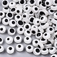 Resin Beads, Flat Round, Evil Eye, Clear, 6x4mm, Hole: 1.5mm(RESI-S339-4x6-03)
