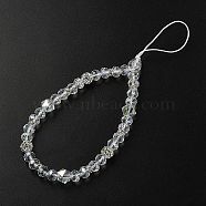 Rondelle Glass & Polymer Clay Rhinestone Beads Phone Hand Strap Chains, Mobile Accessories Decoration, Clear, 17cm(HJEW-YW0001-05D)