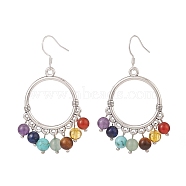 Natural & Synthetic Mixed Gemstone Chandelier Earrings, 7 Chakra 304 Stainless Steel Jewelry for Women, Stainless Steel Color, 60mm, Pin: 0.8mm(EJEW-TA00105)