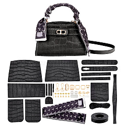 DIY Crocodile Pattern Shoulder Bags Making Kits, Including PU Leather Bag Materials, Ribbon, Thread, Needle, Screwdriver , Black(DIY-WH0374-65A)