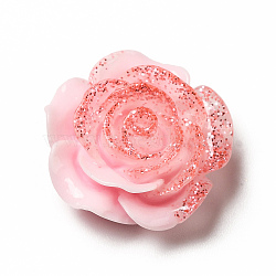Opaque Resin Cabochons, Flower, with Glitter Powder, Pink, 19x19x9mm(CRES-D005-B01)