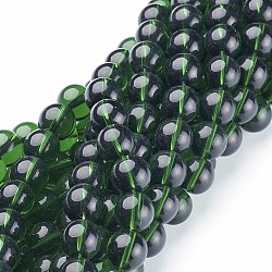 Glass Beads Strands, Round, Green, about 10mm in diameter, hole: 1mm, about 30pcs/strand, 12 inch(GR10mm18Y)