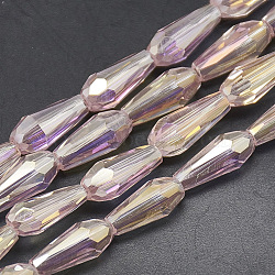 Electroplate Glass Beads Strands, Faceted Teardrop, Pink, 9~9.5x4mm, Hole: 1mm, about 72pcs/strand, 25.98 inch(EGLA-Q099-C14)