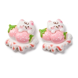 Cat Theme Opaque Resin Cabochons, Strawberry, 30x28x9.5mm(CRES-Z010-01D)