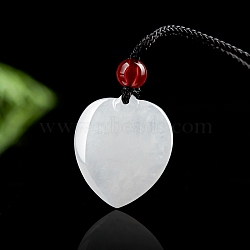 Natural Jadeite Heart Pendant Necklaces, Adjustable Nylon Cord Slider Necklaces, 27.83 inch(70.7cm)(NJEW-F321-05)