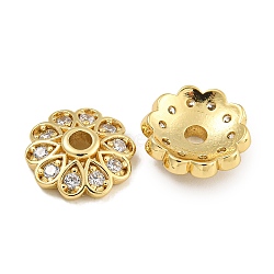 Rack Plating Flower Brass Micro Pave Clear Cubic Zirconia Bead Caps, Lead Free & Cadmium Free, Long-Lasting Plated, Real 18K Gold Plated, 12x3.5mm, Hole: 2mm(KK-U030-12G)