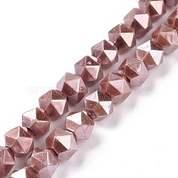 Glass Pearl Beads Strands, Faceted, Polygon, Pale Violet Red, 7.5x7.5mm, Hole: 1mm, about 49pcs/strand, 14.09 inch(35.8cm)(GLAA-F122-03C)