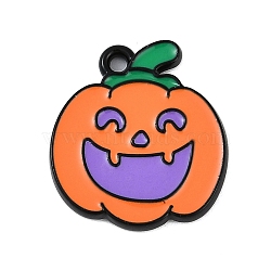 Halloween Theme Spray Painted Alloy Enamel Pendants, Lead Free & Cadmium Free Charms, Pumpkin, 18x16x1.8mm, Hole: 1.4mm(PALLOY-D029-01E-RS)