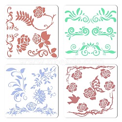 Gorgecraft 4Pcs 4 Style Plastic Drawing Painting Stencils Templates, Square, Flower Pattern, 30x30cm, 1pc/style(DIY-GF0005-23A)