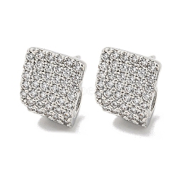 Brass with Clear Cubic Zirconia Stud Earrings, Twist Rectangle, Platinum, 14x11mm(EJEW-B035-13P)