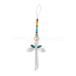 Chakra Theme K9 Crystal Glass Big Pendant Decorations, Hanging Sun Catchers, Creative Angels, with Velvet Pouches, Colorful, 168mm(HJEW-SZ0001-31)