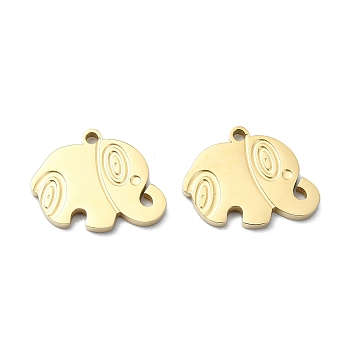 304 Stainless Steel Pendants, Elephant Charm, Real 14K Gold Plated, 12x15.5x1mm, Hole: 1.4mm
