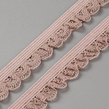 2 Yards Nylon Elastic Flower Edge Lace Trim Ribbons, Garment Accessories, Rosy Brown, 1/2 inch(13mm)