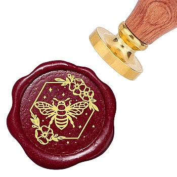 Brass Wax Seal Stamp with Rosewood Handle, for DIY Scrapbooking, Bees Pattern, 25mm