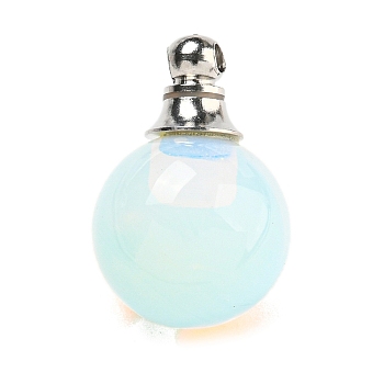 Opalite Perfume Bottle Pendants, with 304 Stainless Steel Findings, Round, 25x16mm, Hole: 2mm