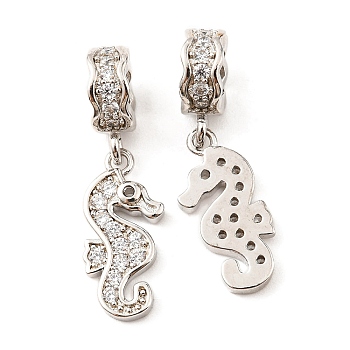 Brass Micro Pave Cubic Zirconia Pendents, Lead Free & Cadmium Free, Sea Horse, Platinum, 17.5mm, Pendent: 17x8x2mm, Hole: 4.5mm