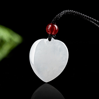 Natural Jadeite Heart Pendant Necklaces, Adjustable Nylon Cord Slider Necklaces, 27.83 inch(70.7cm)