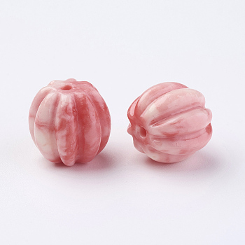 Synthetical Coral Beads, Pumpkin, Pink, 13x13mm, Hole: 2mm