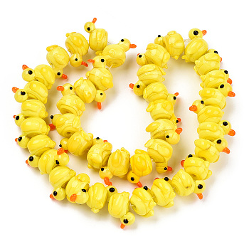 Handmade Lampwork Beads Strands, Duck, Yellow, 18~20x16~17x13~15mm, Hole: 1.2~1.5mm, about 40pcs/strand, 16.73 inch(42.5cm)