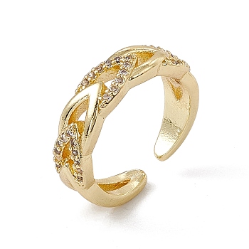 Rack Plating Brass Cubic Zirconia Cuff Rings for Women, Arrow Head Long-Lasting Plated Open Ring, Lead Free & Cadmium Free, Real 18K Gold Plated, 5.5mm, Inner Diameter: US Size 6(16.5mm)