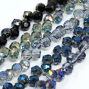Half Plated Faceted Glass Teardrop Beads, Mixed Color, 8x8mm, Hole: 1mm