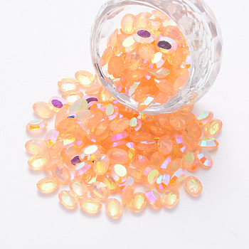 Transparent Resin Rhinestone Cabochons, Nail Art Decoration Accessories, AB Color Plated, Faceted Oval, Orange, 7x5x3mm