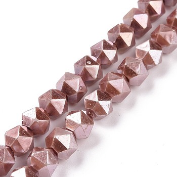Glass Pearl Beads Strands, Faceted, Polygon, Pale Violet Red, 7.5x7.5mm, Hole: 1mm, about 49pcs/strand, 14.09 inch(35.8cm)