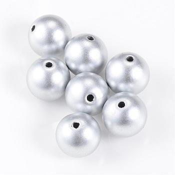 Matte Style Spray Painted Acrylic Beads, Round, Silver, 16mm, Hole: 2mm, about 210pcs/500g