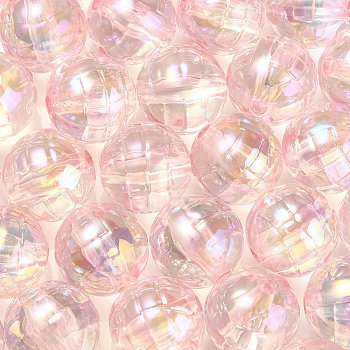 Textured UV Plating Rainbow Iridescent Transparent Acrylic Beads, Round, Pink, 15.5mm, Hole: 2.6mm