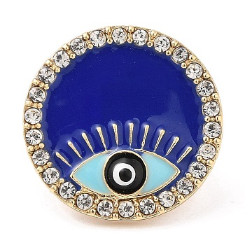 Evil Eye Enamel Pins, Light Gold Plated Alloy Rhinestone Brooch, Blue, 21.5x2mm