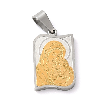 Mother's Day Theme Vacuum Plating 304 Stainless Steel Pendants, Rectangle with Child & Mother Charms, Golden & Stainless Steel Color, 20x13x2mm, Hole: 6.5x3mm