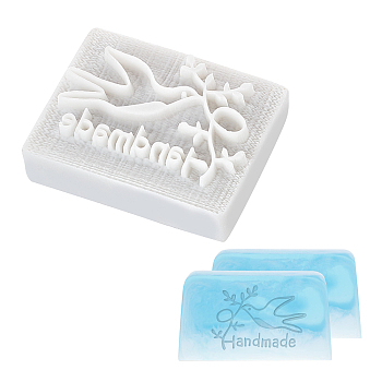 1Pc Resin Chapter, DIY Handmade Resin Soap Stamp Chapter, Rectangle, Peace Dove & Word Pattern, Floral White, 4.05x5x1.4cm