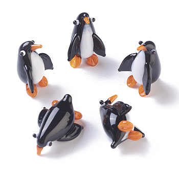 Home Decorations, Handmade Lampwork Display Decorations, Penguin, Black, 12~20x17~20x24~32mm