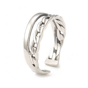 304 Stainless Steel Double Line Open Cuff Ring for Women, Stainless Steel Color, Inner Diameter: 18mm