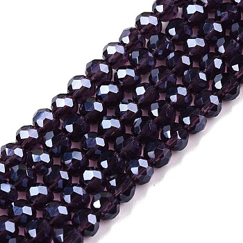 Electroplate Glass Beads Strands, Pearl Luster Plated, Faceted, Rondelle, Slate Blue, 4x3mm, Hole: 0.4mm, about 113~115pcs/strand, 41~41.5cm