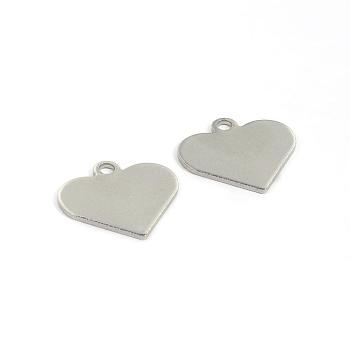 Tarnish Resistant 304 Stainless Steel Charms, Heart, Tag Charms, Stainless Steel Color, 15.5x16x1mm, Hole: 2mm