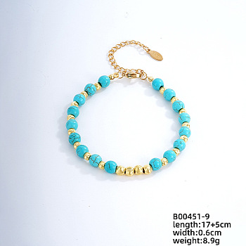 Fashionable Korean Style Brass Synthetic Turquoise Bracelets, Round, 6-3/4 inch(17cm)