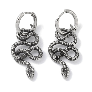 316 Surgical Stainless Steel Snake Hoop Earrings for Women, Antique Silver, 30x15.5mm
