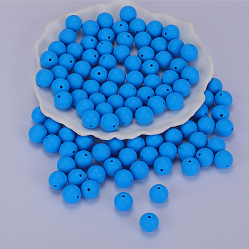 Round Silicone Focal Beads, Chewing Beads For Teethers, DIY Nursing Necklaces Making, Dodger Blue, 15mm, Hole: 2mm