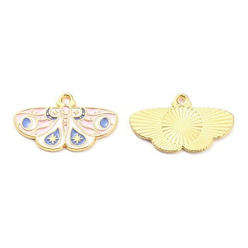 Alloy Enamel Pendants, Golden, Butterfly Charm, Misty Rose, 17x28x1.5mm, Hole: 2mm