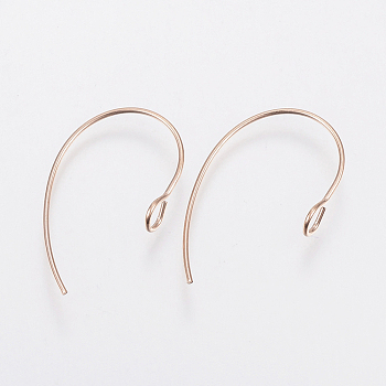 Ion Plating(IP) 304 Stainless Steel Earring Hooks, with Vertical Loop, Rose Gold, 25x14x4mm, Hole: 3mm, 21 Gauge, Pin: 0.7mm