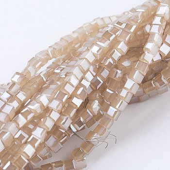 Electroplate Glass Beads Strands, Imitation Jade, Half Rainbow Plated, Faceted, Cube, Brown, 2~2.5x2~2.5x2~2.5mm, Hole: 0.5mm, about 195~200pcs/strand, 16.9~17.5 inch(43~44.5cm)