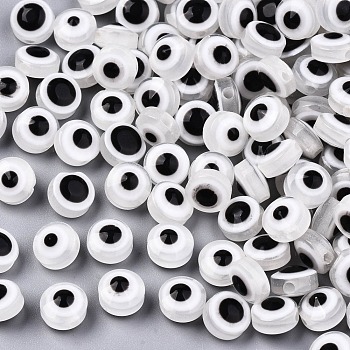 Resin Beads, Flat Round, Evil Eye, Clear, 6x4mm, Hole: 1.5mm