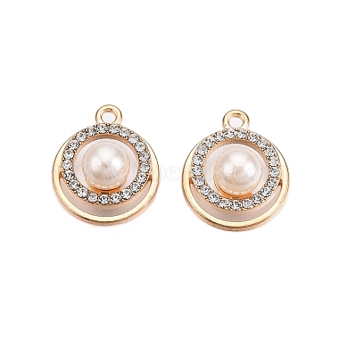 Light Gold Flat Round Alloy+Rhinestone Pendants