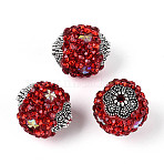 Handmade Polymer Clay Rhinestone Indonesia Beads, Round, with Resin & Alloy Beads, FireBrick, 16~18mm, Hole: 1.8mm(CLAY-N015-03)