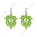 Handmade Glass Seed Beads Leaf Dangle Earrings, with Brass Earring Hooks, Platinum, Lime Green, 42x30.5mm(EJEW-FS00098)