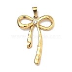 304 Stainless Steel Pendants, Bowknot Charm, with Rhinestone & 201 Stainless Steel Snap On Bails, Ion Plating(IP), Golden, 38.5x28x4mm, Hole: 6.6x3.3mm(STAS-F336-11G)