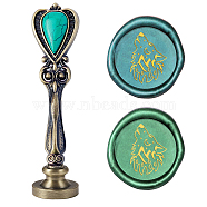 DIY Scrapbook, Brass Wax Seal Stamp Flat Round Head and Heart Handle, Animal Pattern, 25mm(AJEW-WH0144-025)